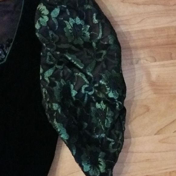 GUNNE SAX JESSICA MCCLINTOCK  SEQUIN SQUARE NECK LACE PUFF SLEEVES VELVET LACE 5 - Picture 4 of 9